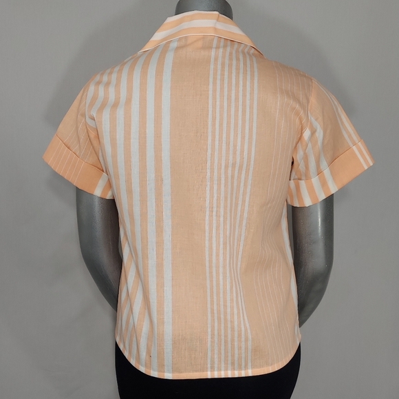 Vintage Blair Top Button Collar Short Sleeve Vertical Stripe Large Retro Coral - Picture 3 of 6